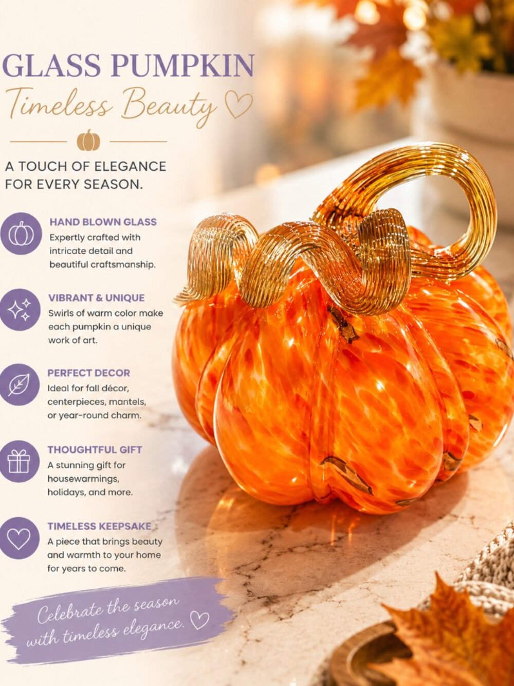Vibrant Orange Glass Pumpkin Sculpture
